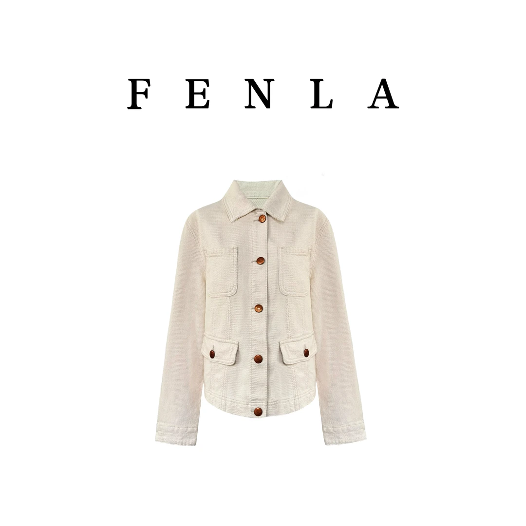 【惠姐私服】复古潮范立体人字纹翻领口袋饰宽松棉牛仔外套 82514