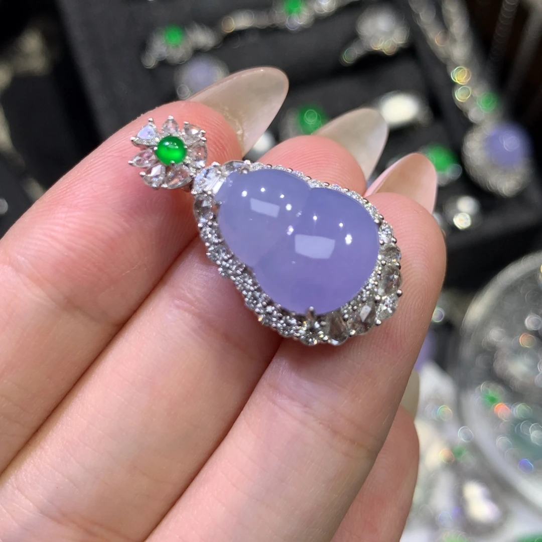 翡翠18K金镶嵌吊坠(赠链)仙紫葫芦