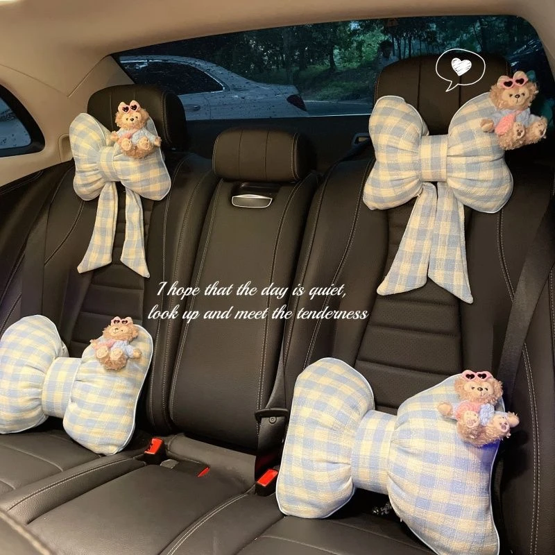 雪梨枚汽车头枕护颈枕可爱女生蝴蝶结枕头车载腰靠垫抱枕车内装饰