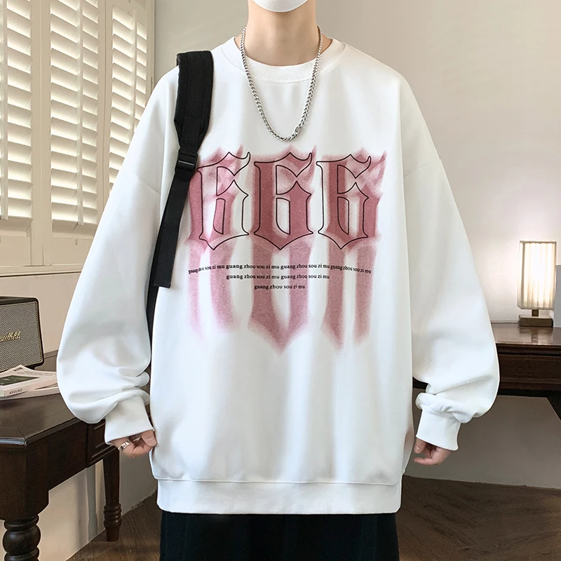 2025圆领卫衣男春秋款美式字母长袖t恤男青少年休闲宽松体恤上衣T