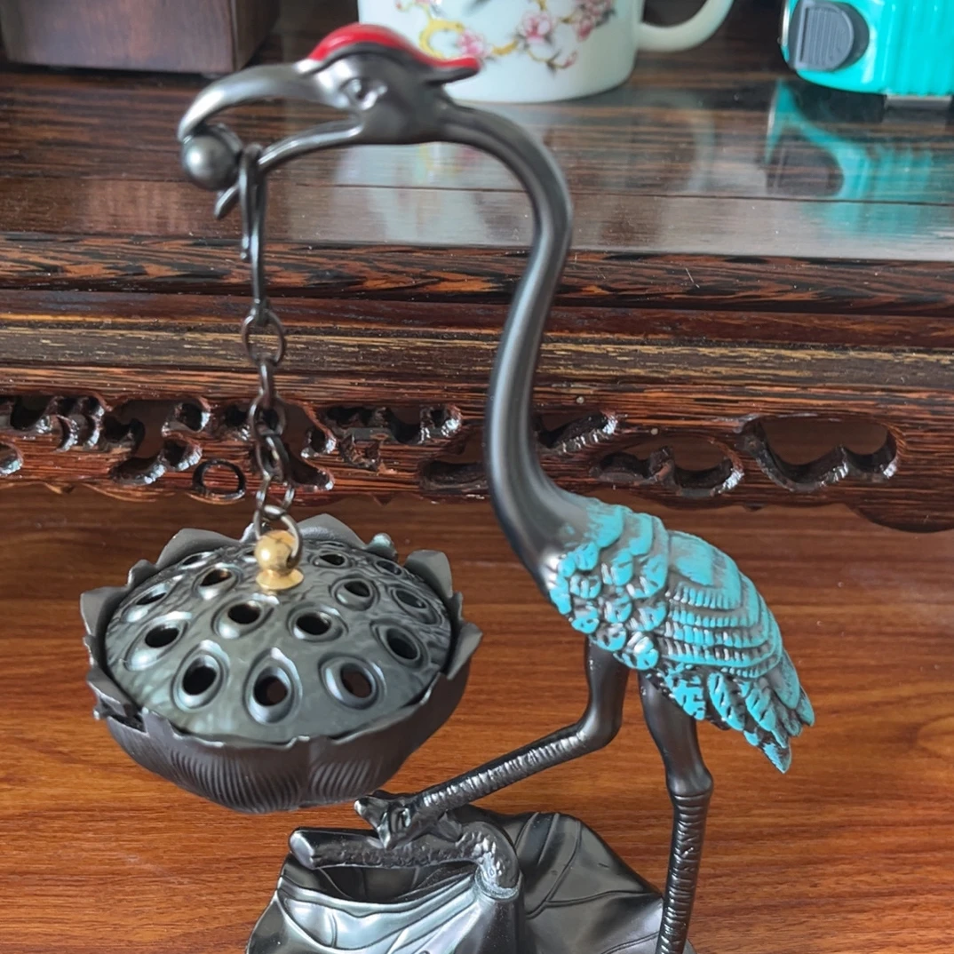 合金仙鹤莲花悬挂香薰炉盘香柱香倒留香可用于桌面摆件