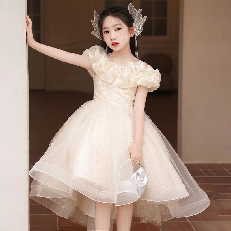 婚礼花童礼服洋气香槟色儿童生日公主裙钢琴演出小主持人女童礼服