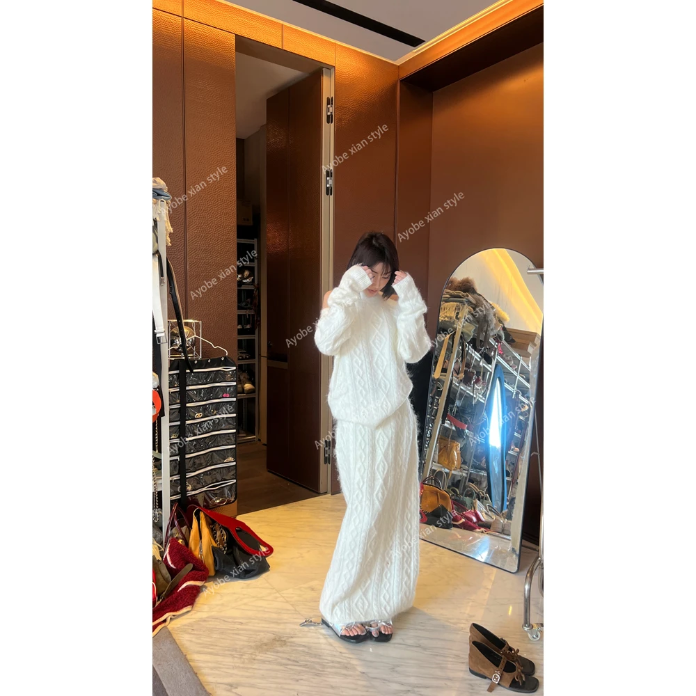 【AYOBE】小贤    优雅马海毛+羊毛甜美辣妹套装