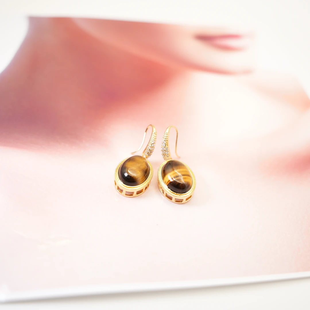 天然南非虎眼石耳环精致百搭