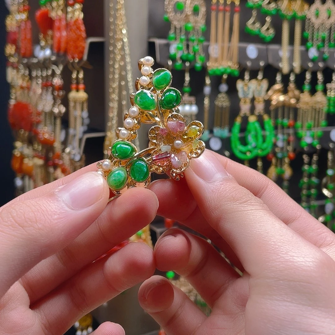 翡翠耳饰合金翡翠