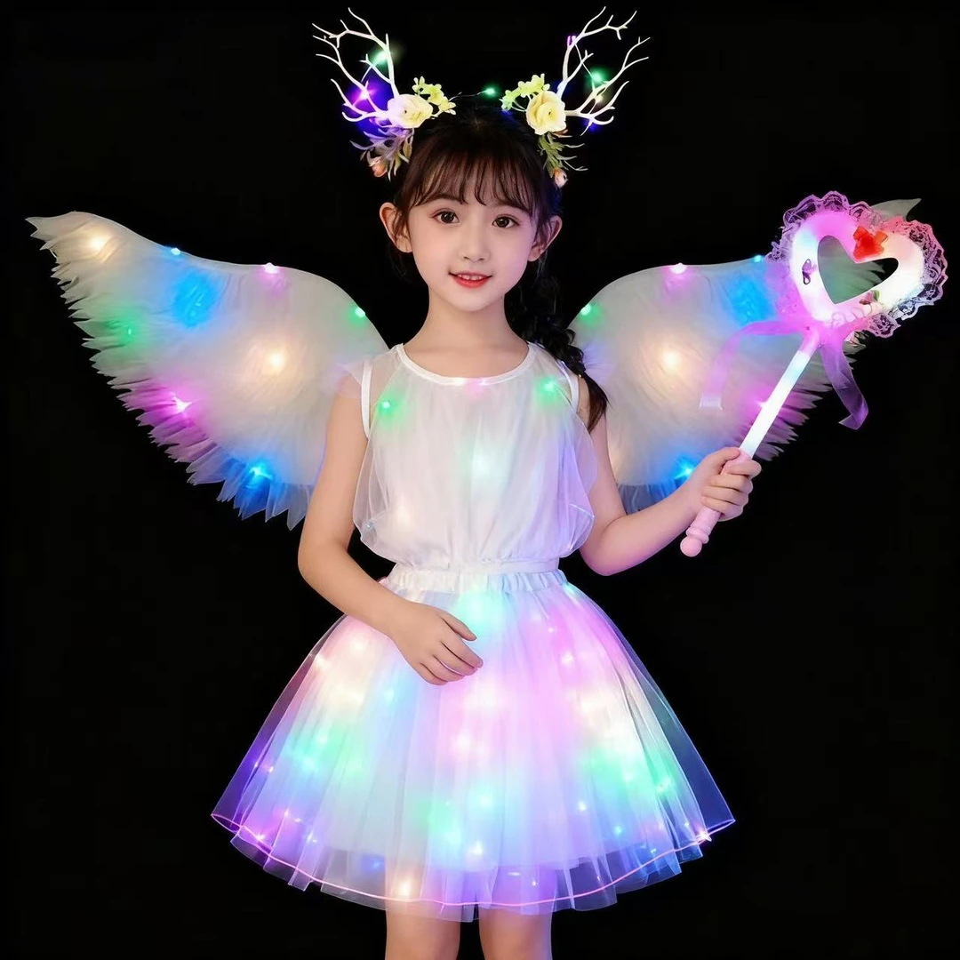 天使翅膀发光霓虹羽衣翅膀仙子幼儿园表演道具小女孩生日礼物套装