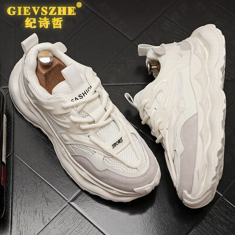 纪诗哲老爹鞋男款百搭小白鞋2025新款厚底网面透气潮流运动休闲鞋