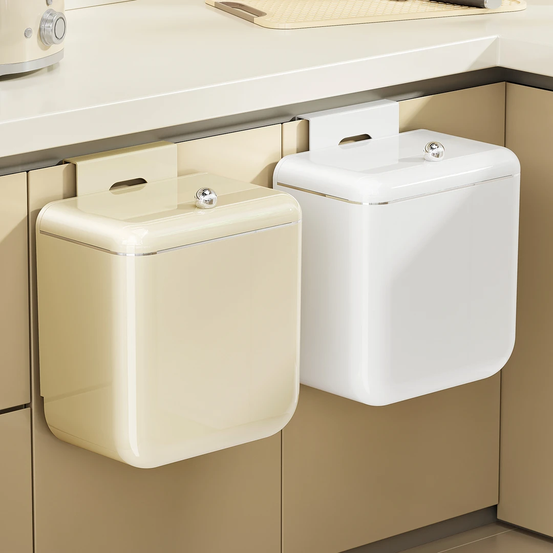 厨房奶油风垃圾桶橱柜免弯腰家用大容量壁挂式翻盖防臭厨余收纳桶