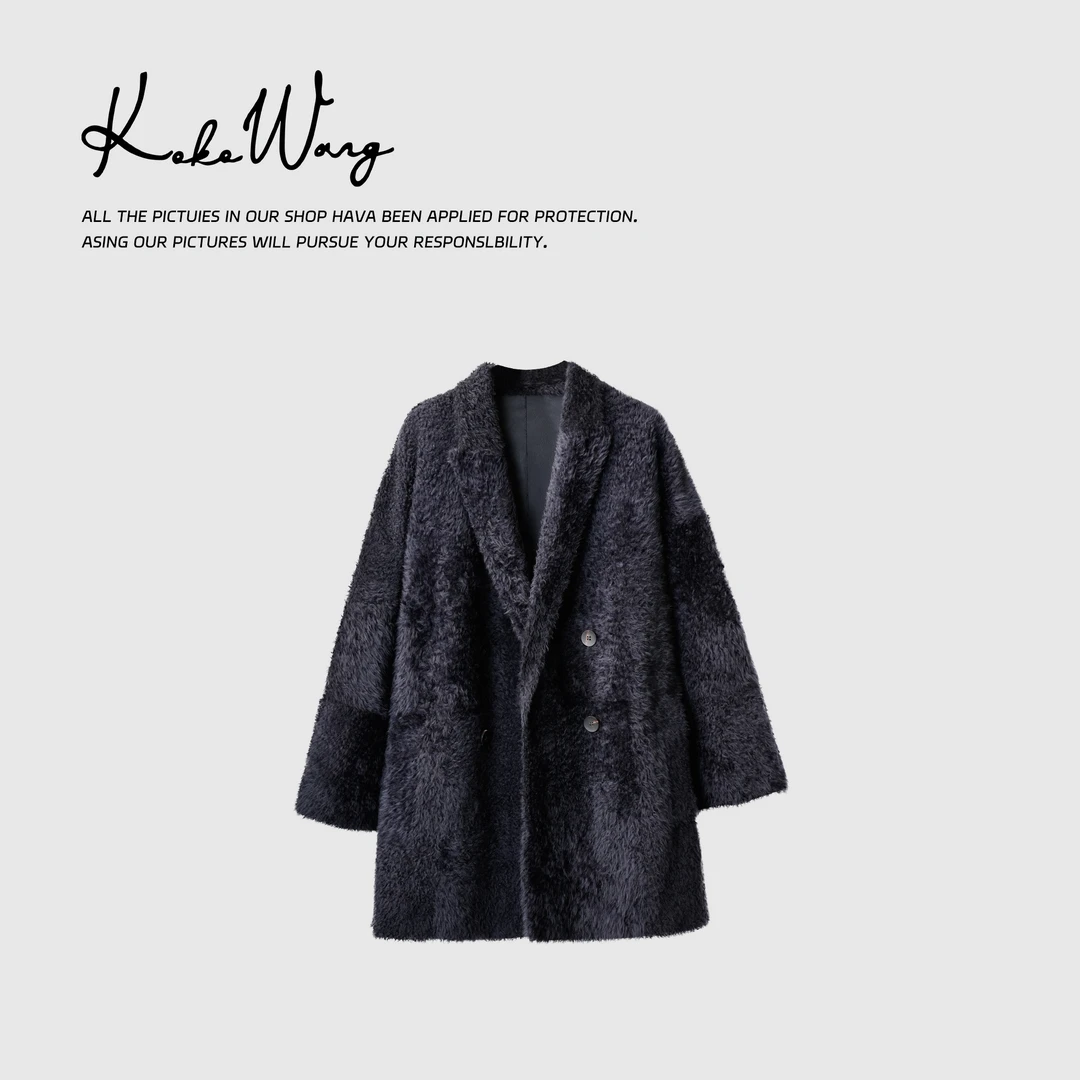 KOKO WANG秋冬轻奢拉贡皮毛一体中长款上衣女外套304854I18W41