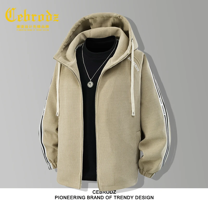 法国Cebrodz针织夹克男秋冬季保暖透气连帽上衣休闲时尚中年外衣