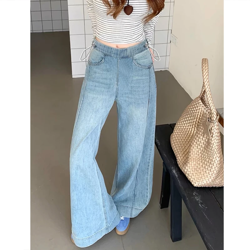 孕妇裤2025春秋款浅蓝色微喇牛仔裤春季新款垂感阔腿裤设计感长裤