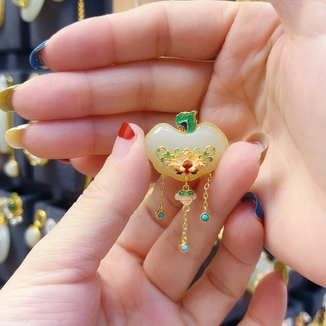 和田玉银S925镀金镶嵌颈饰