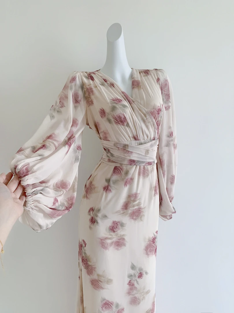 【粉誓蔷薇】2025少女春款碎花裙连衣裙仙女礼服长袖优雅气质淑女