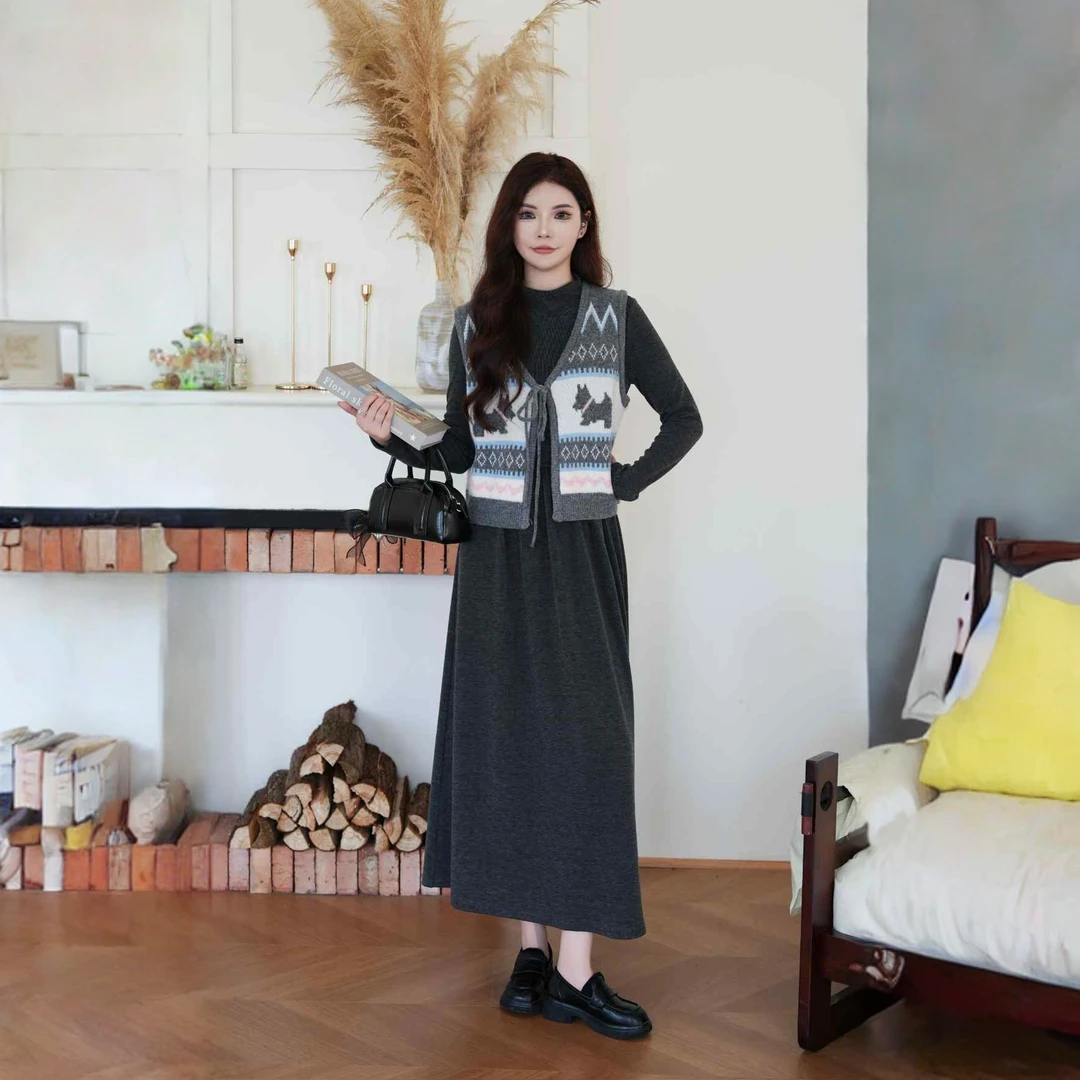 学院风连衣裙裙子女秋季2025年新款初高中女生少女马夹连衣裙套装