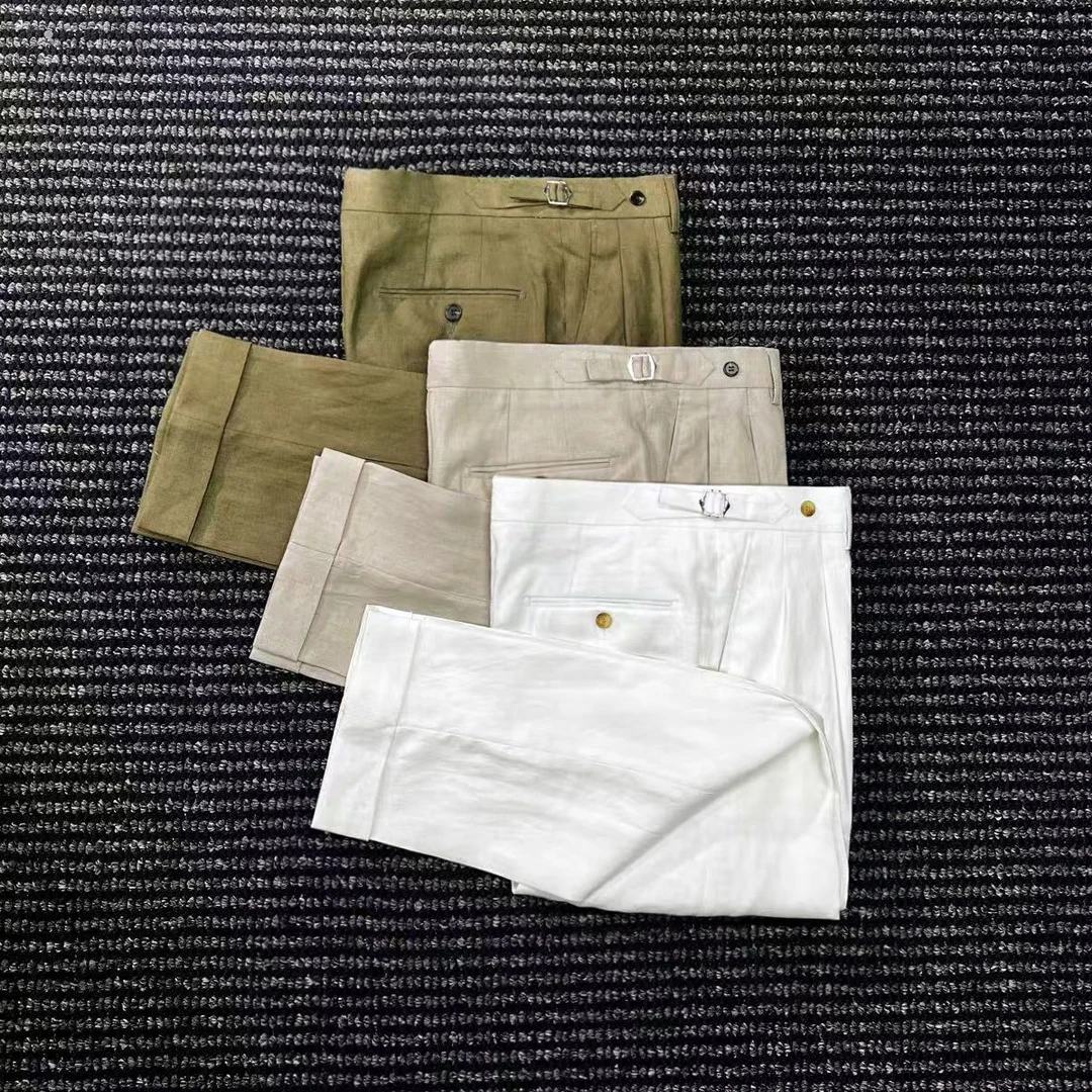 CssuGent高定230克100%亚麻直筒西裤男士那不勒斯老钱风休闲裤子