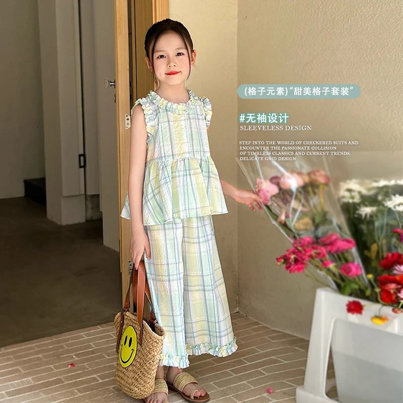 【微风记忆】夏季小清新格纹无袖套装