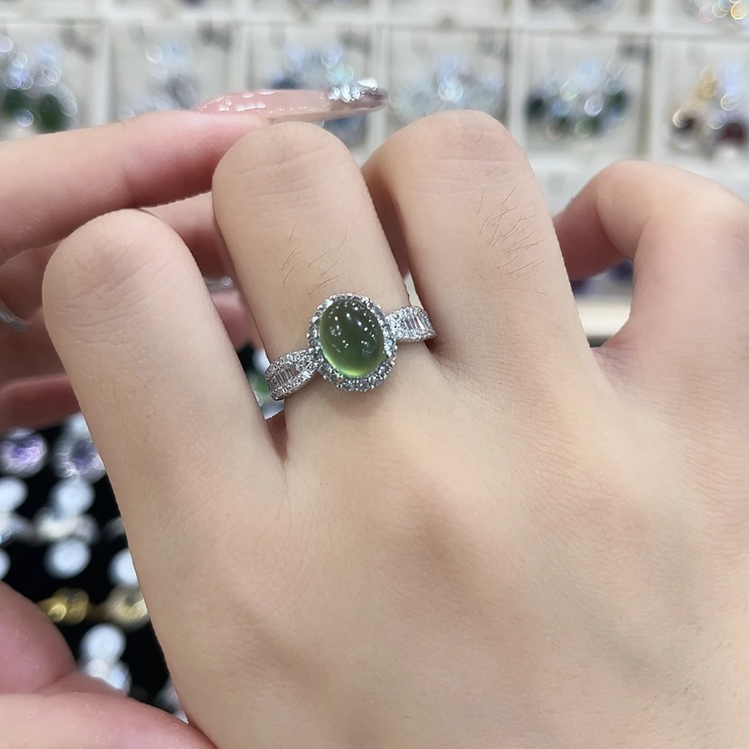 岫玉银S925镶嵌戒指