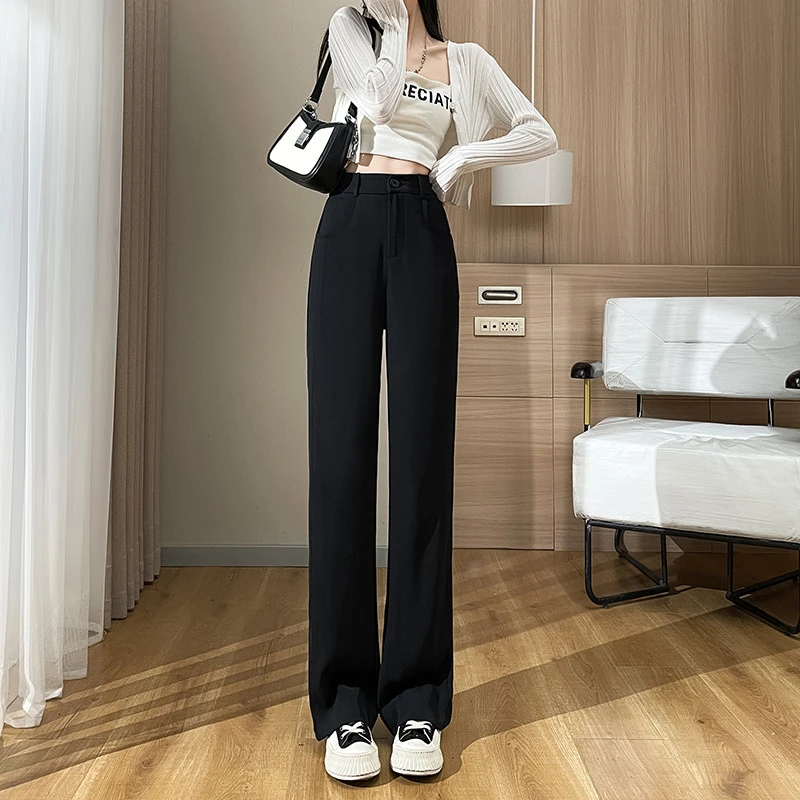 2023新款西装黑色阔腿裤女夏季高腰垂感宽松直筒显瘦休闲长裤裤子