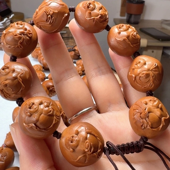 @***瑶橄榄核手串/手链浮雕弥勒