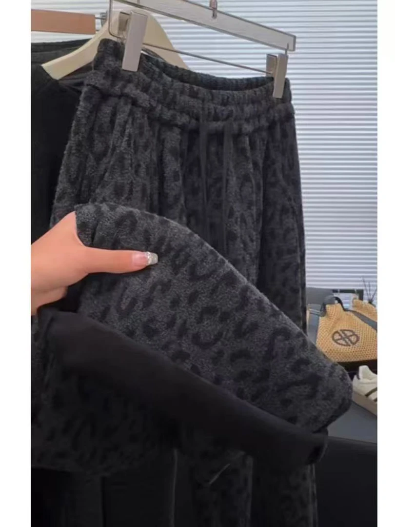 秋冬新款显瘦百搭豹纹休闲裤