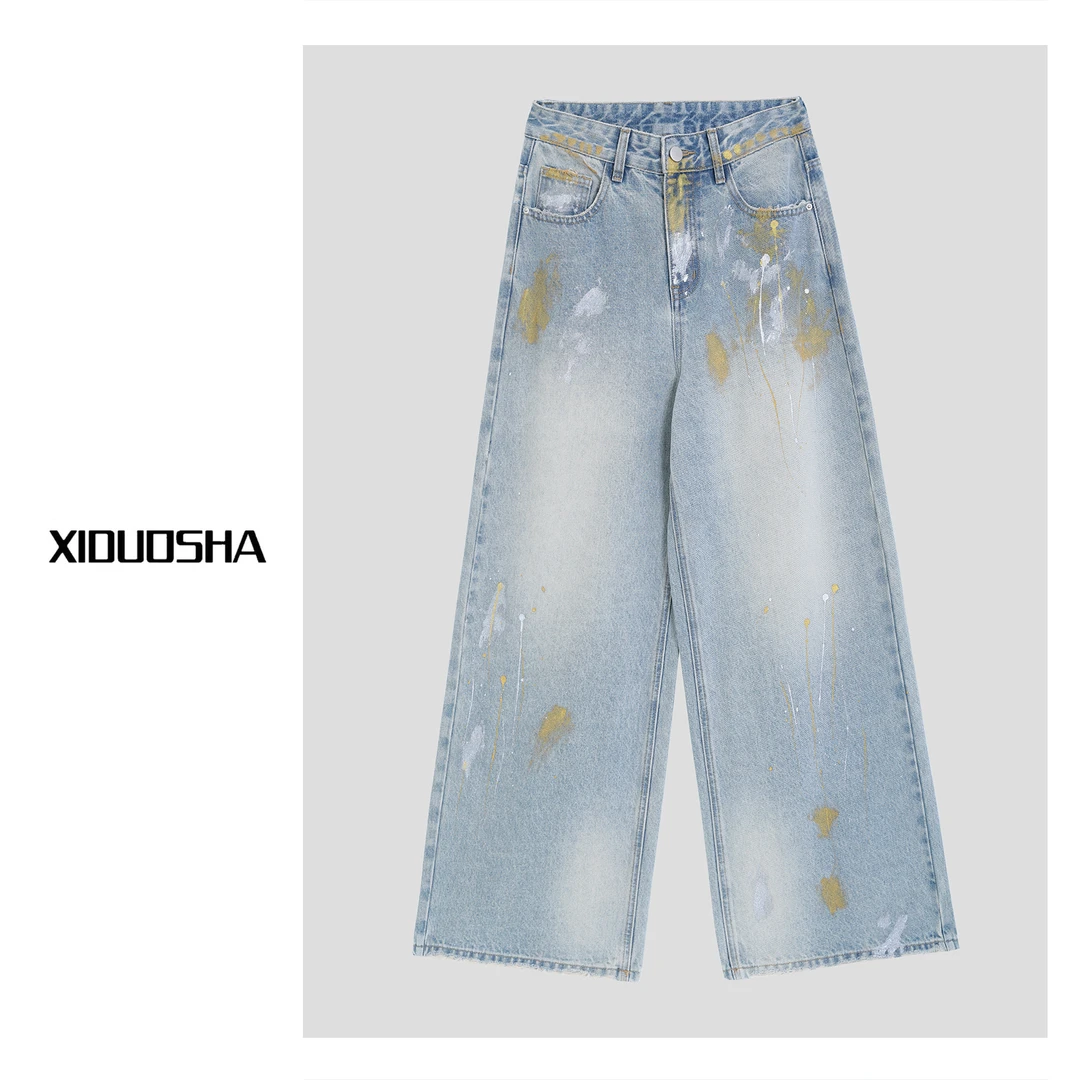 XIDUOSHA/喜朵莎原创设计师款晕染直筒牛仔裤XDS1085