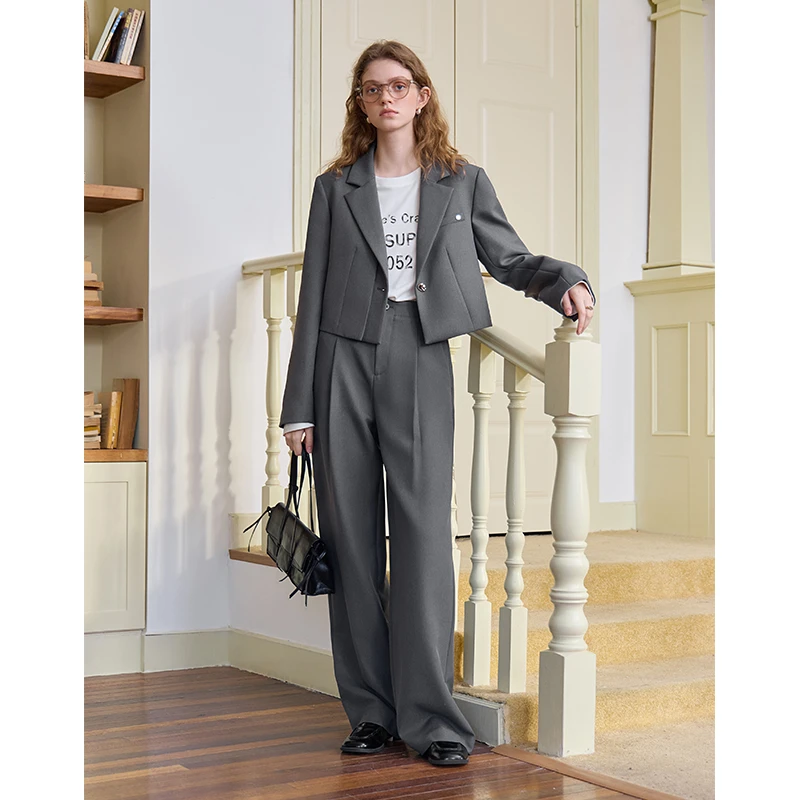 范思蓝恩学院感截短式春装韩版西装外套休闲裤25FS11065/11066