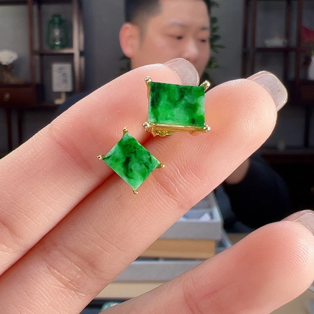 翡翠耳饰银S925镶嵌一大一小介意勿拍68