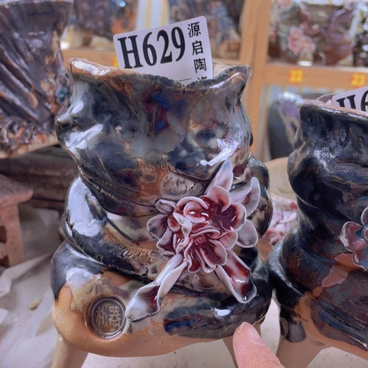 紫砂花盆景德镇陶瓷629