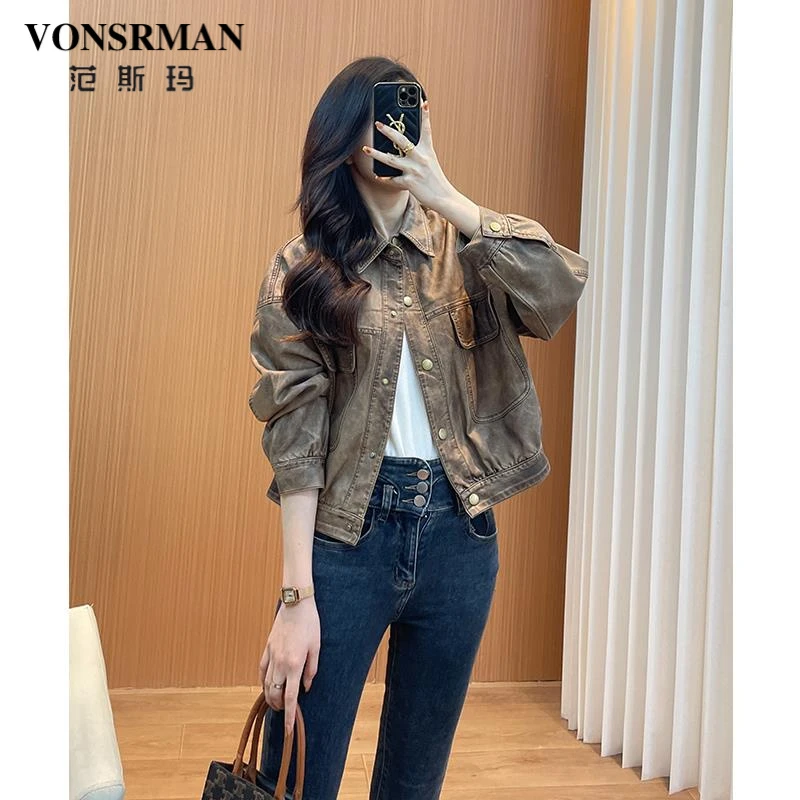 翻领痞帅机车皮衣外套女2025年春秋新款爆款欧货复古油蜡夹克显瘦