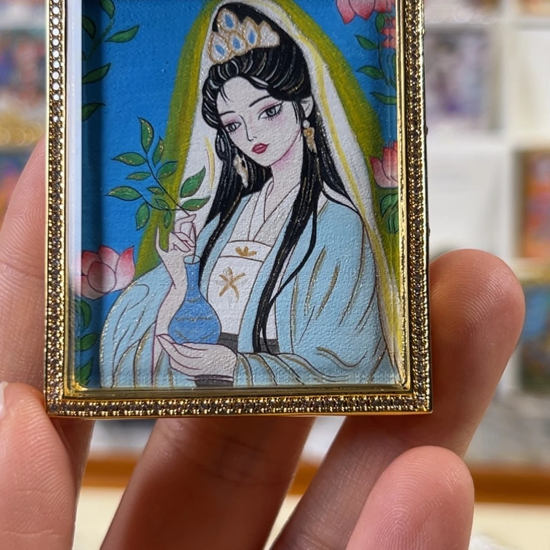 牛***冰吊坠装裱画观音双面