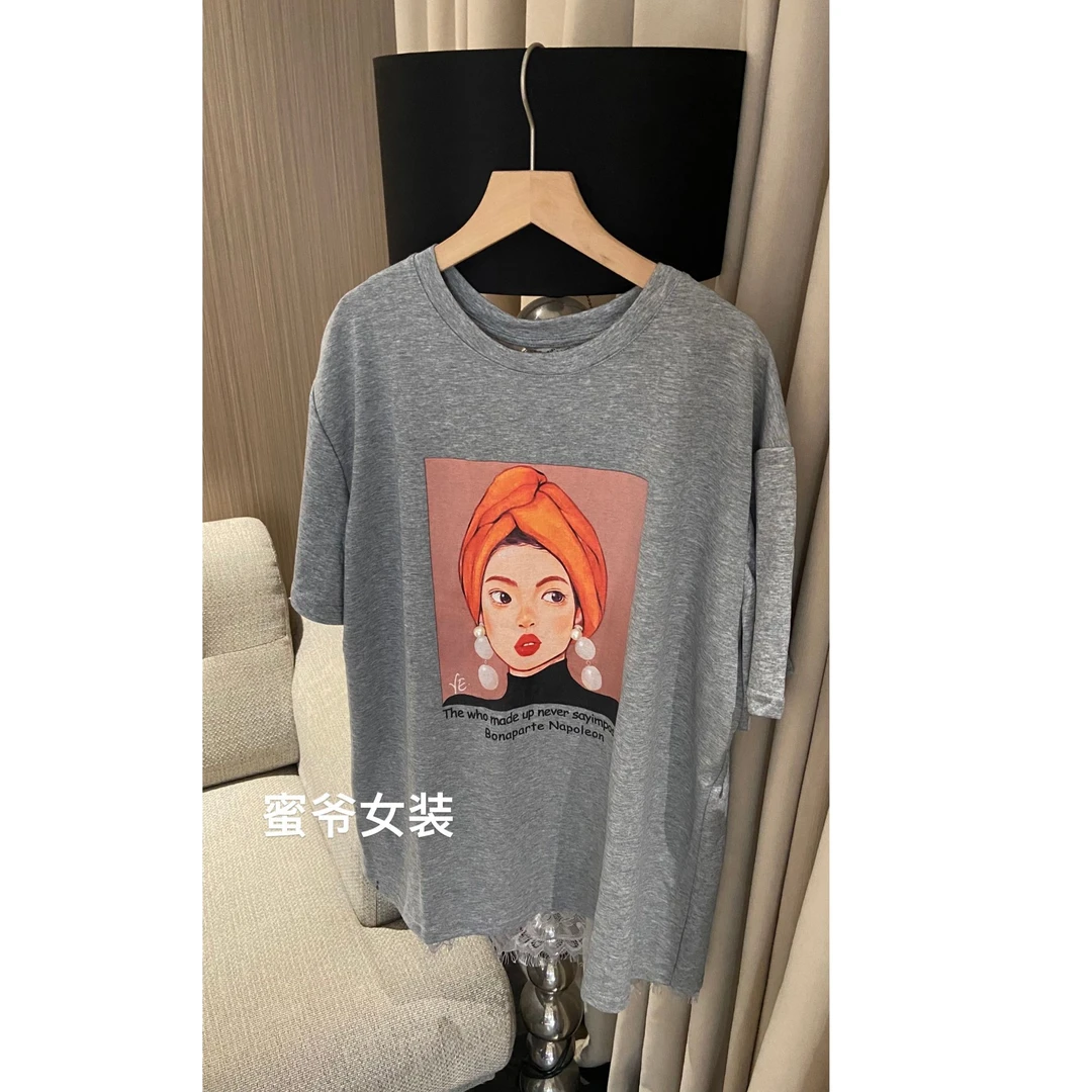 【蜜爷家】珍珠女孩后背蕾丝拼接t恤