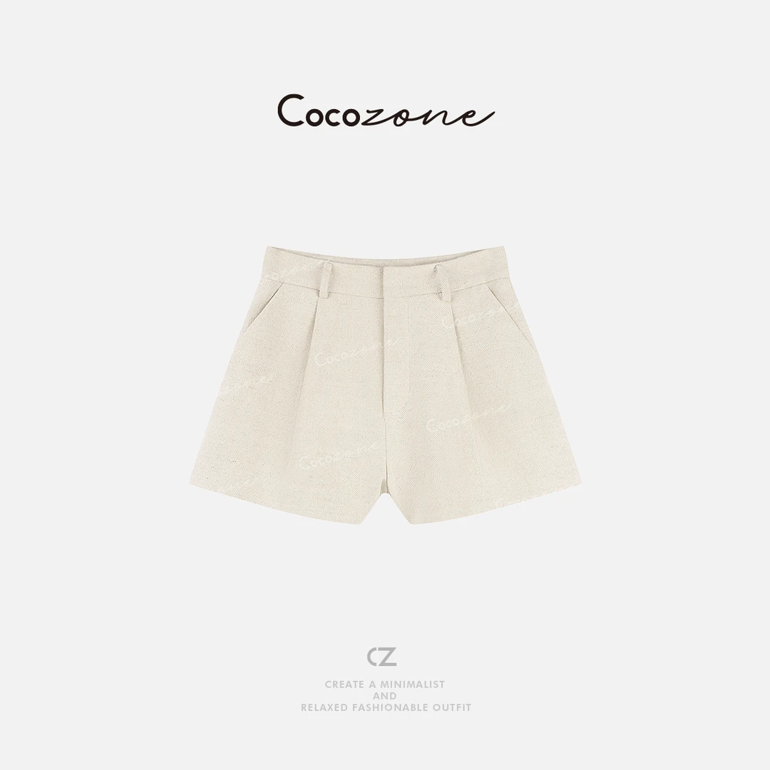 COCO ZONE 刘一一【棉麻混纺】纯色肌理感简约显瘦短裤CD1A1114