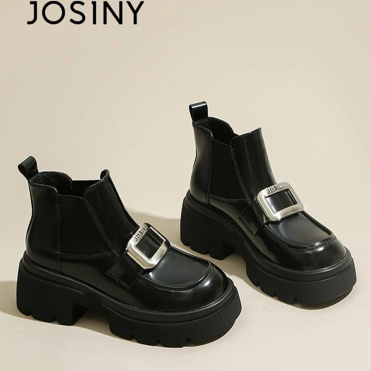 卓诗尼粗跟马丁靴女2025冬季新款爆款厚底切尔西靴小个子增高短靴