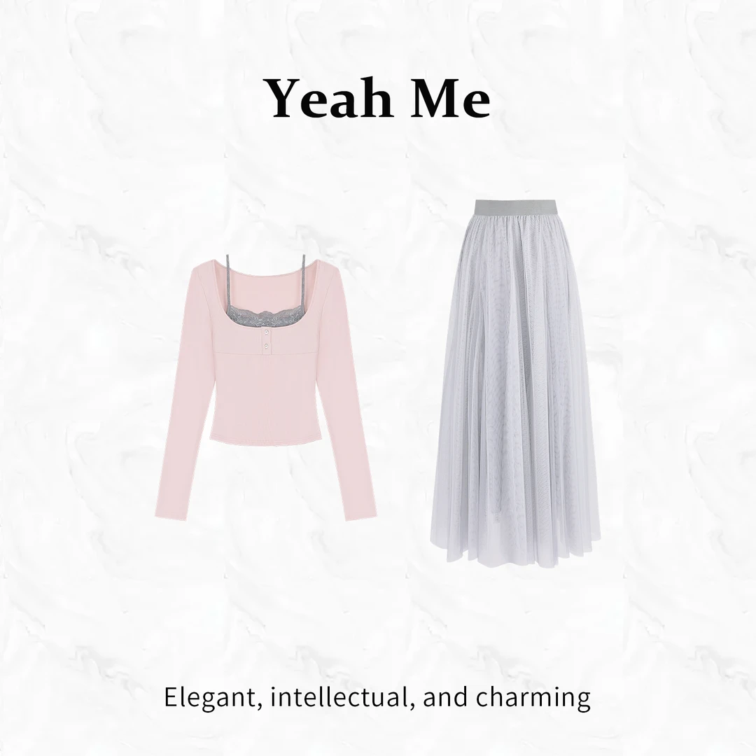 Yeah Me/也觅【简月之语】早秋新品高级感百搭连衣裙网纱优雅套装女