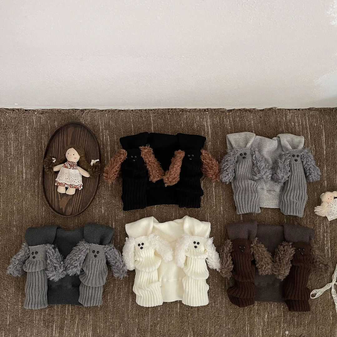 冬季新品袜套假两件拼接卷毛大耳狗加绒加厚裤袜女宝宝儿童打底裤