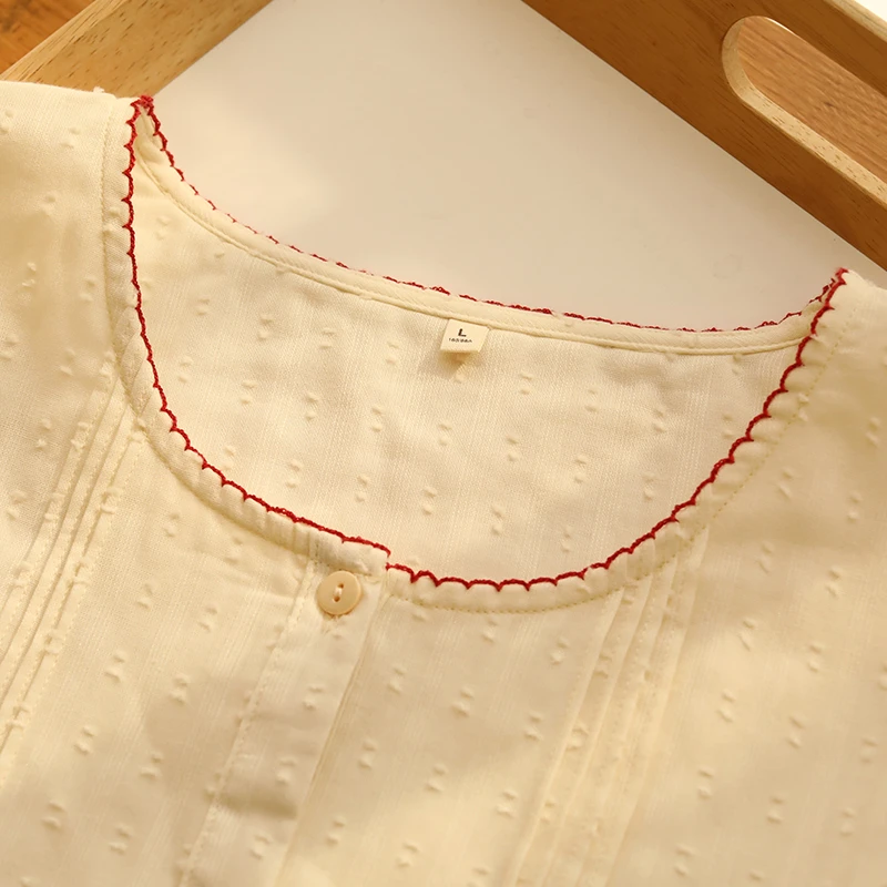 春夏季纯棉女士睡裙双层棉纱剪花薄款短袖宽松可外穿睡裙