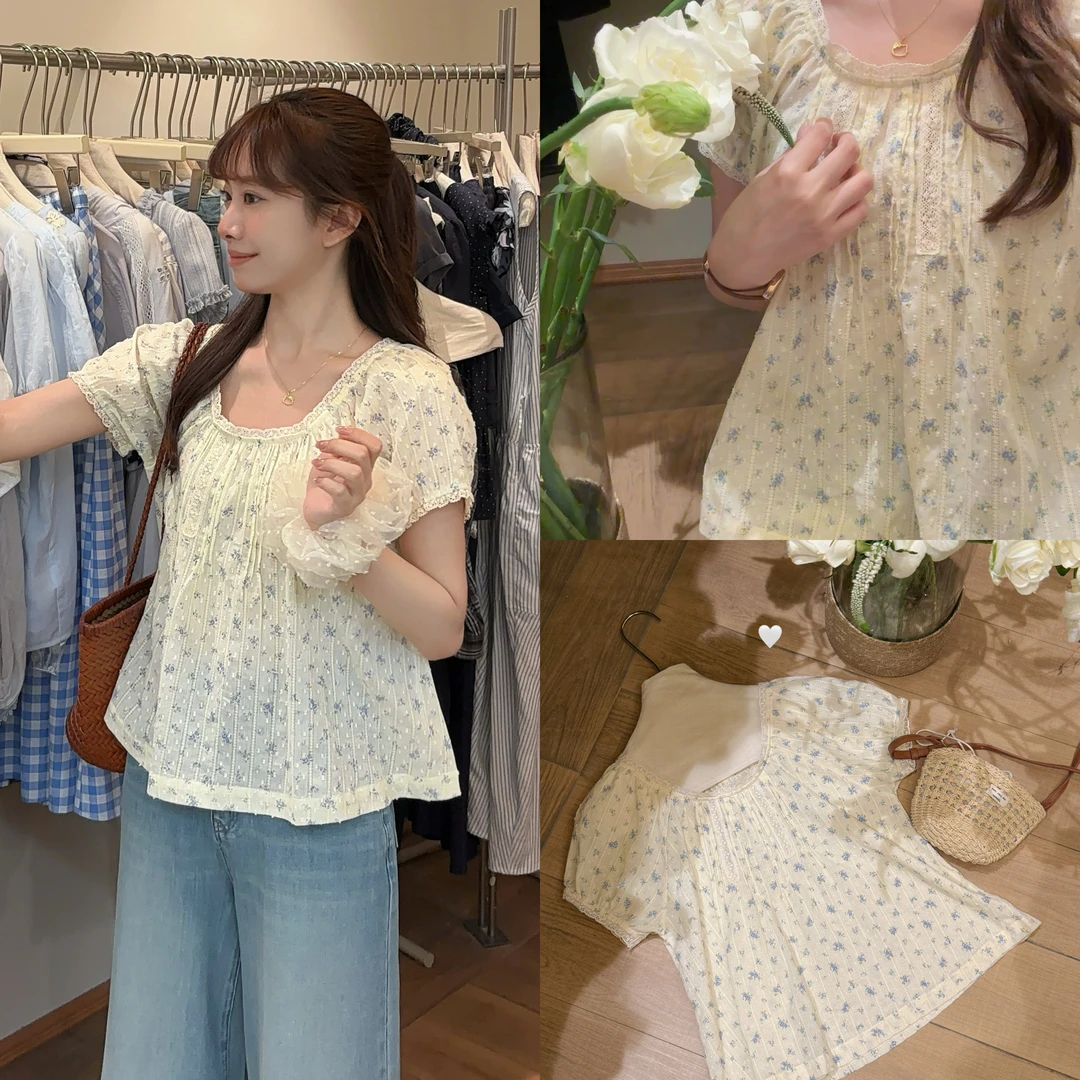 7729#『捕梦花园』韩系定制面料~碎花上衣