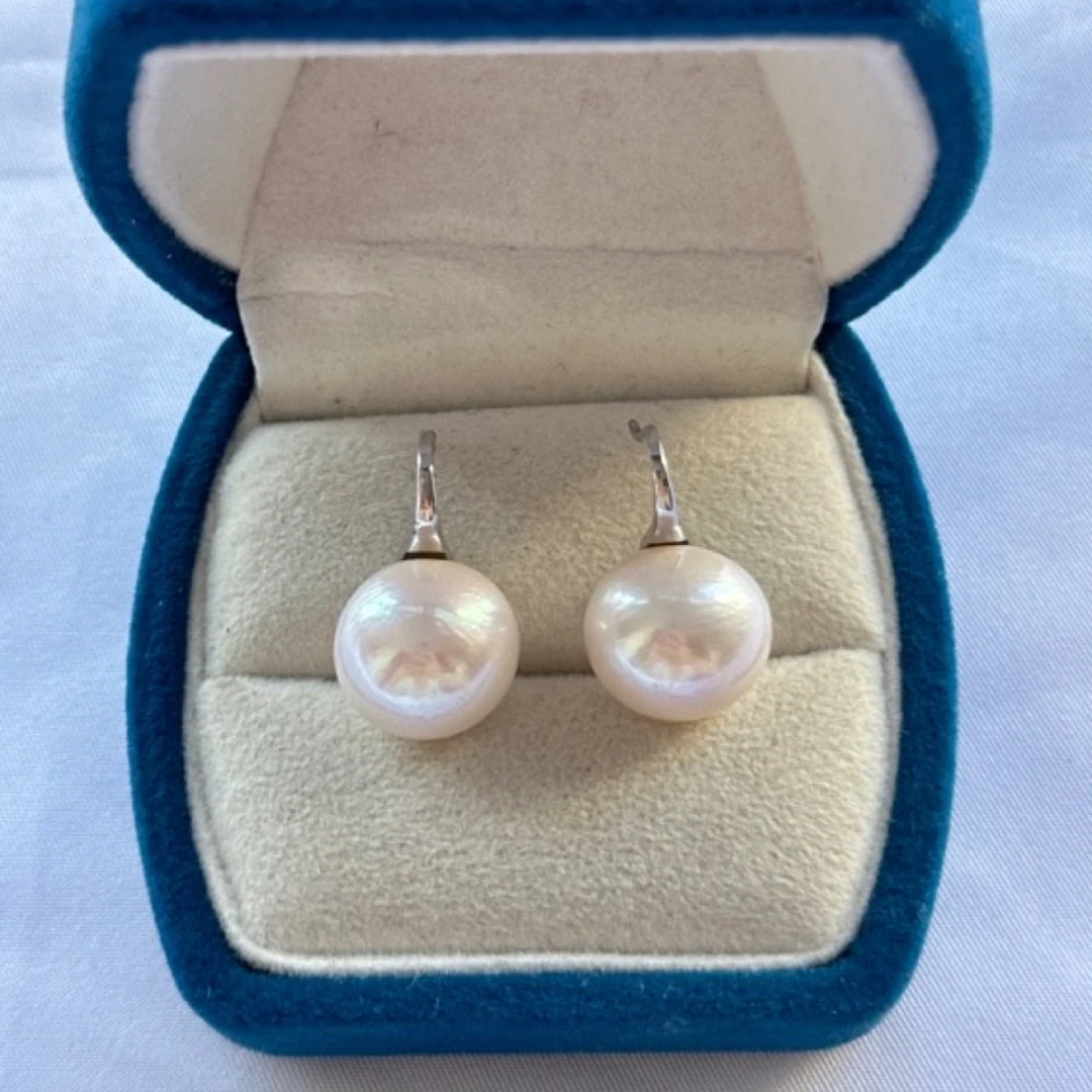 捡漏链接珍珠13-14mm极光白珠气质高级高跟鞋耳钩R620