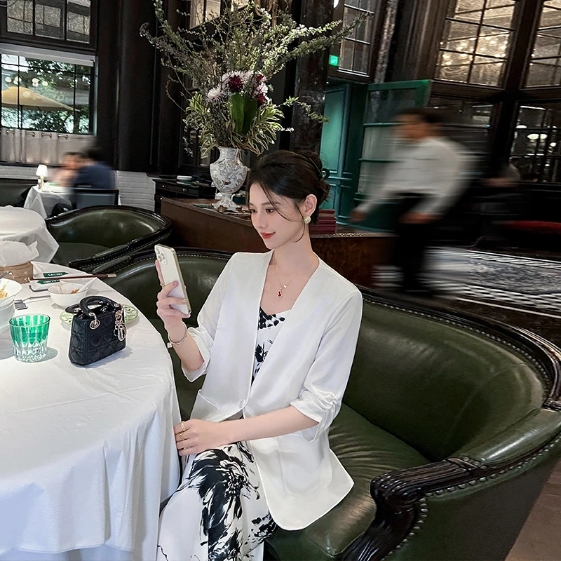 夏季醋酸薄款西装外套女2025新款高级感宽松休闲气质小西服空调衫