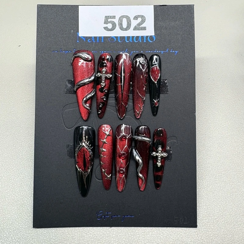 （编号502） 纯手工穿戴甲欧美辣妹甜酷高级奢华重工加长款美甲可拆