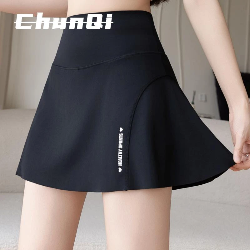 维多利亚速干短裙半身裙外穿夏薄款新款高腰口袋瑜伽运动百褶裙女