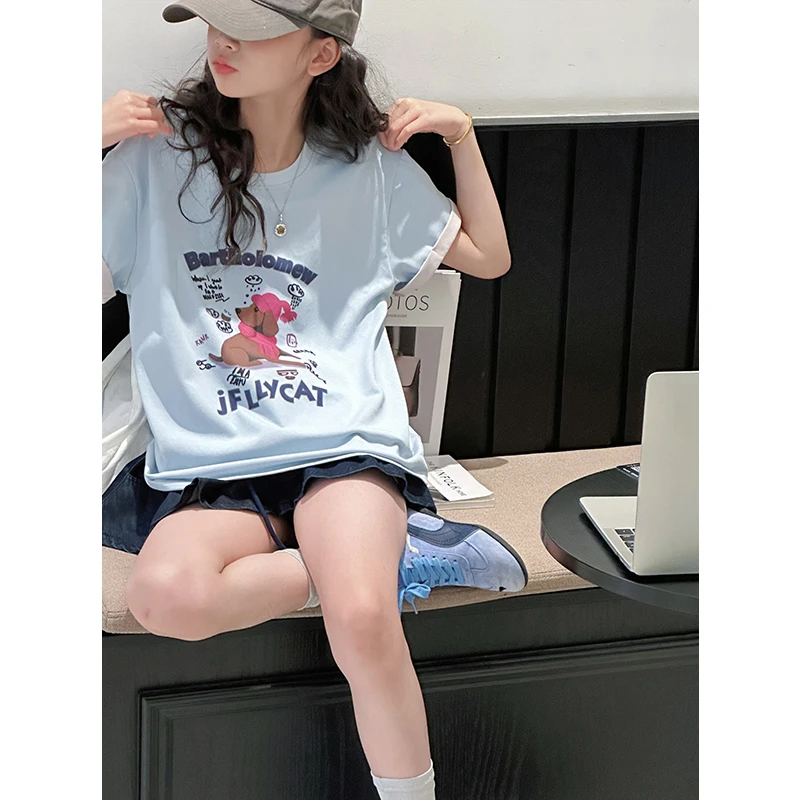 K28908韩系女童短袖T恤2025新款夏装儿童宽松上衣休闲百搭衣服潮t