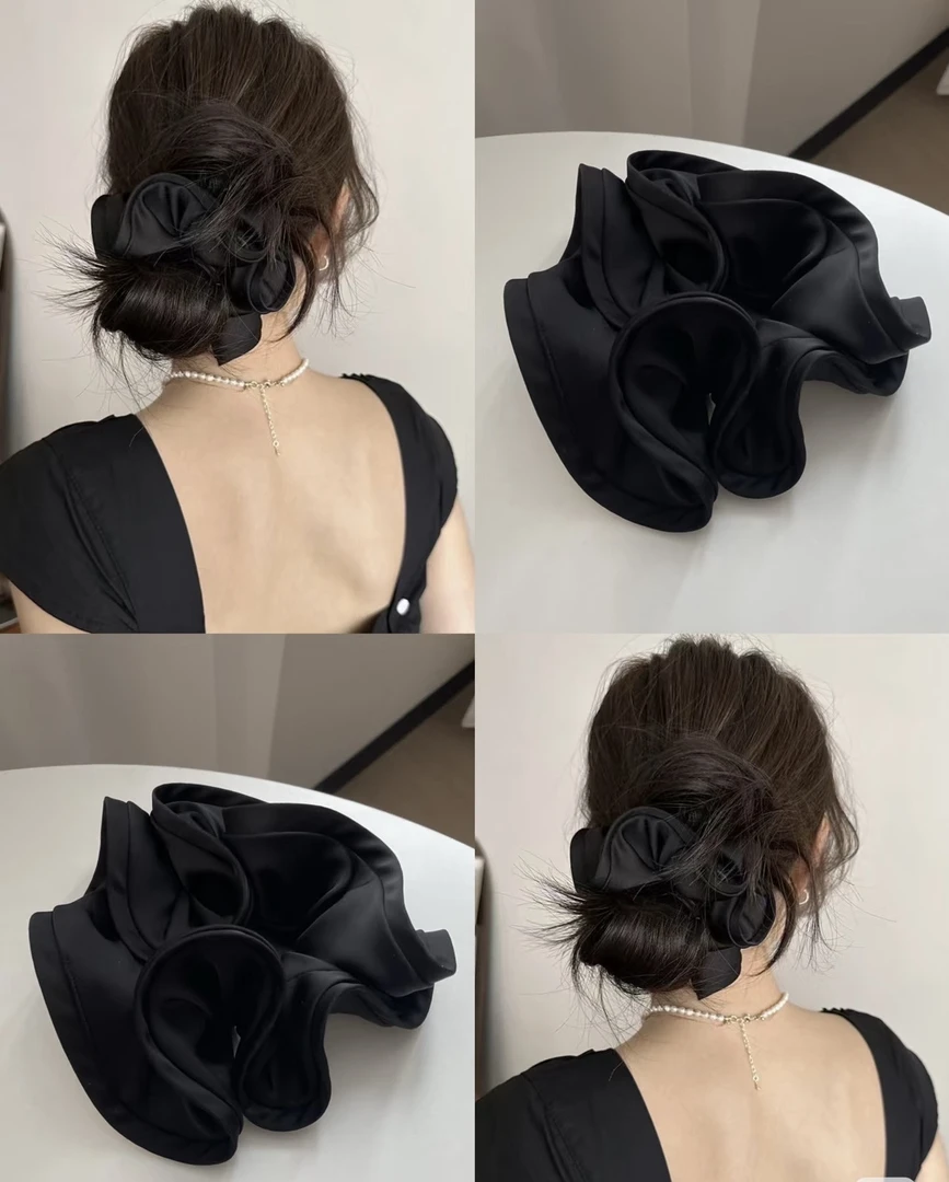 简约气质百搭花朵边发圈优雅头绳时尚黑色法式