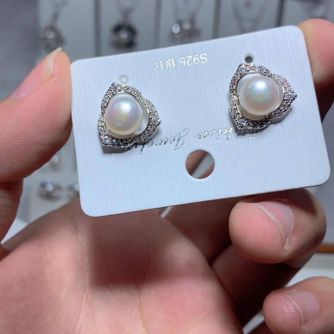 淡水珍珠银S925镶嵌耳饰