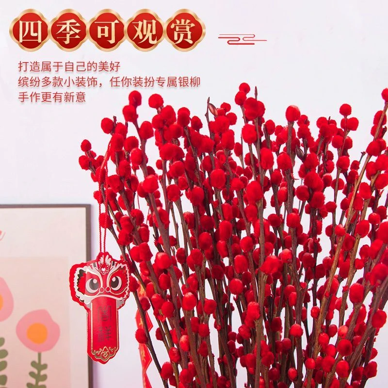 银柳客厅摆件鲜枝真花红色干花用于室内客厅桌面办公室花卉装饰