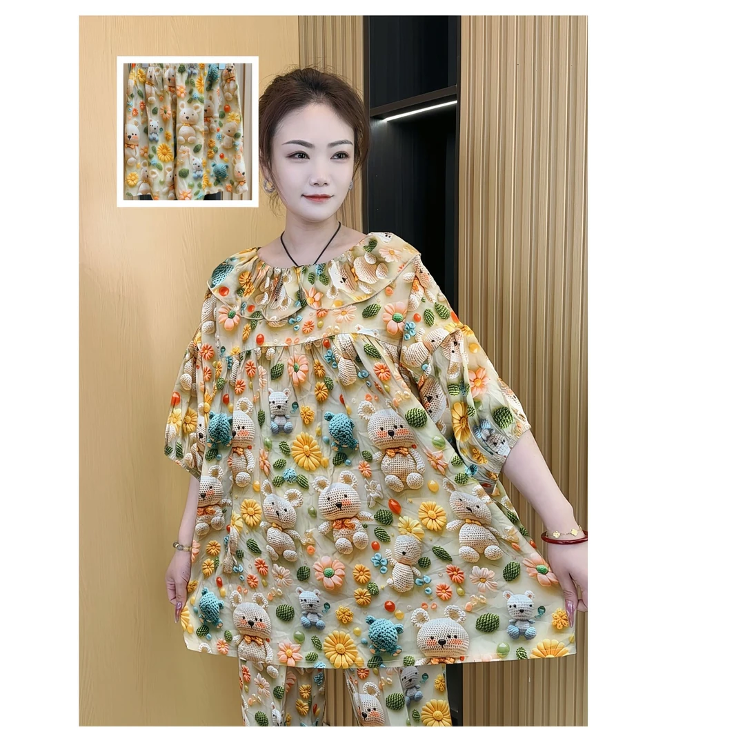 睡衣3件套女款爆款2025新款卡通印花娃娃领小香风家居服时尚百搭