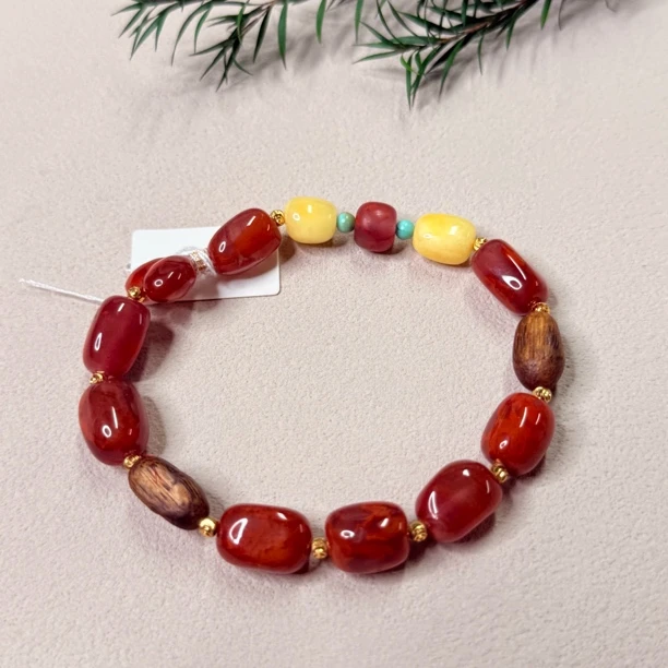 【六六中古】单圈南红玛瑙手串yk045珠子7-8**