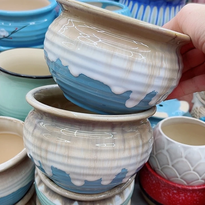 多肉绿植陶瓷花盆9.9包邮，有孔