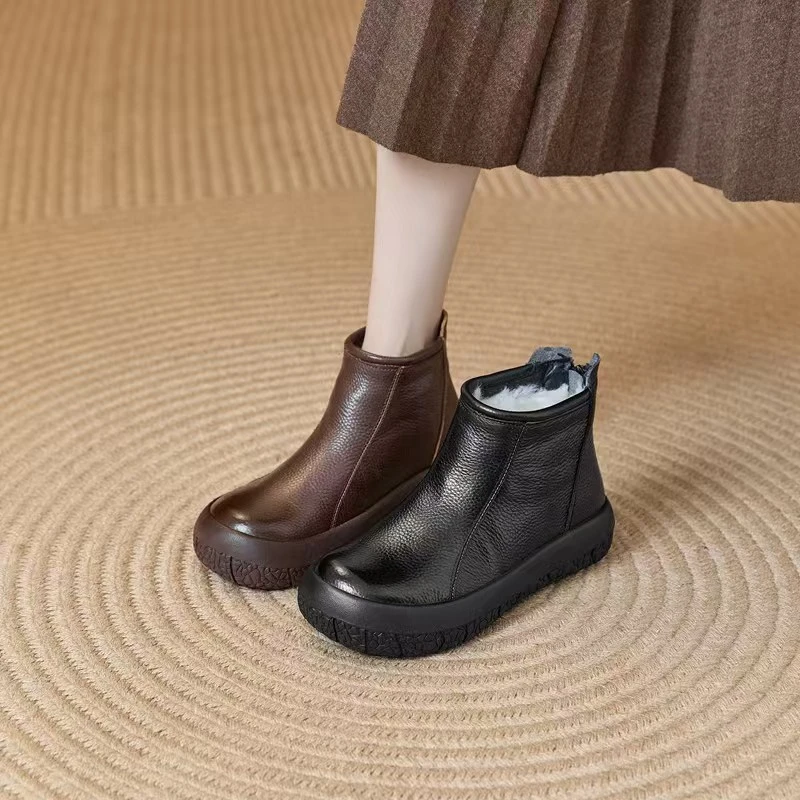 7115新款厚底舒适后拉链百搭软底羊毛加厚马丁靴