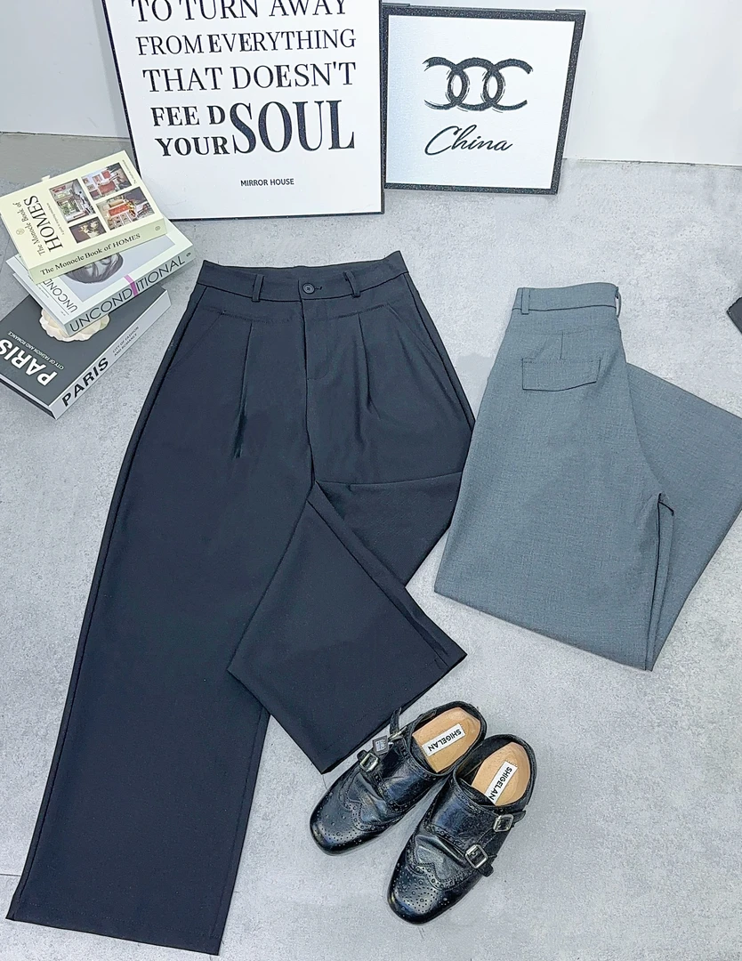 8372#2025新款时尚高腰直筒裤纯色通勤百搭显瘦长裤西裤